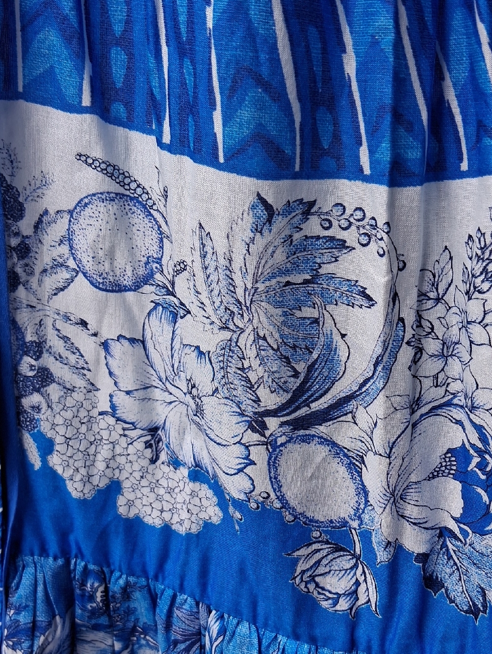 A Loves A Maxi Dress Border Print Mandarin Collar White & Blue S Crocodrile - Picture 3 of 9